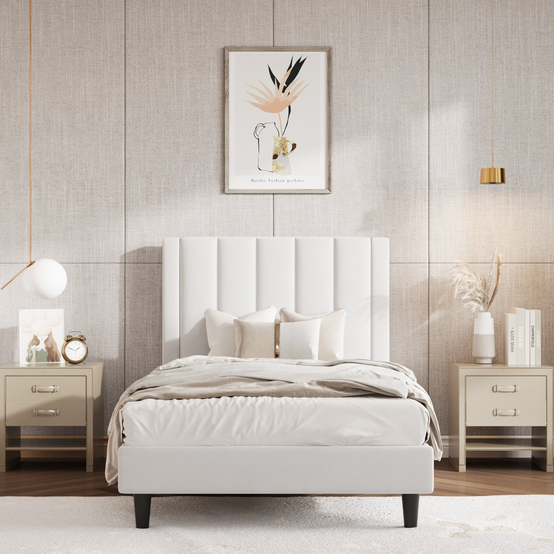 Stauton Upholstered Platform Bed with Velvet and Striped Headboard